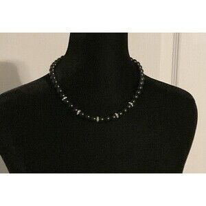 Women's Pearl Choker Necklace Black and Silver